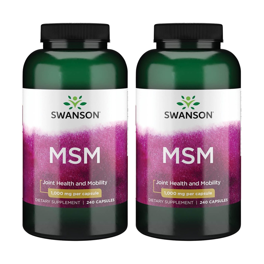 Swanson MSM - Essential Minerals Promoting Mobility & Joint Health Support - Pomáhá udržovat zdraví spojené s tkáněmi včetně chrupavky, kolagenu, vlasů - (240 Kapsle, 1000mg každý) 2 Pack