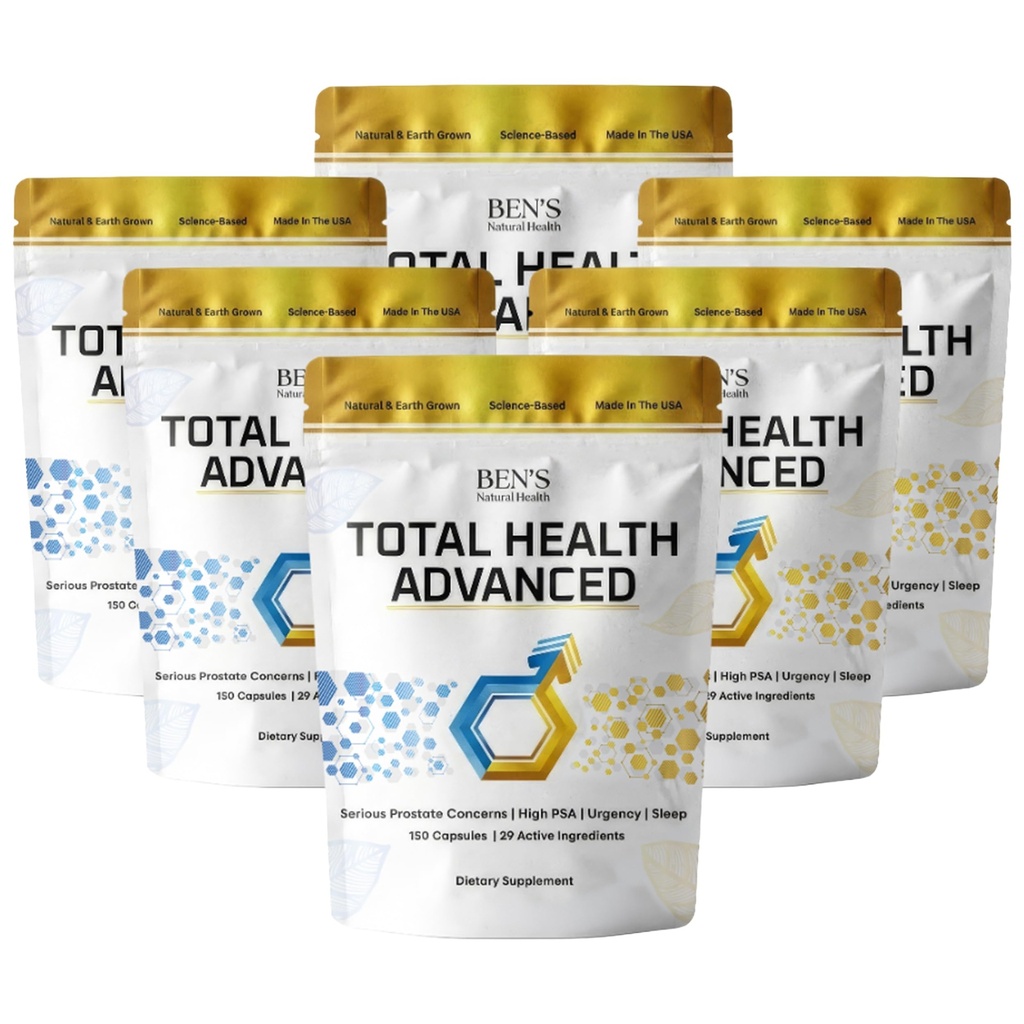 Benovo přírodní zdraví Celkem Zdraví Advanced, Prostate Support Dodatek s 29 ingredience Beta acidositosterol, vitaminy C, D, E, zinek, Pygeum, Turmeric, Svatý Basil, 900 Kapsle, 6 Pack