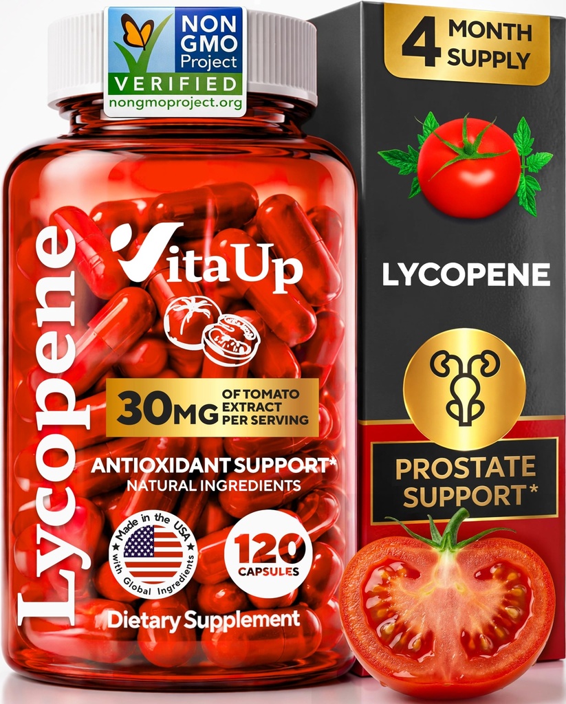 Lycopene doplňky pro muže - USA Made Prostate doplňky pro muže s přírodním rajčatový extrakt - Non- GMO Lycopene dodatek pro prostatu, kůže a antioxidant Podpora - 120 Počet