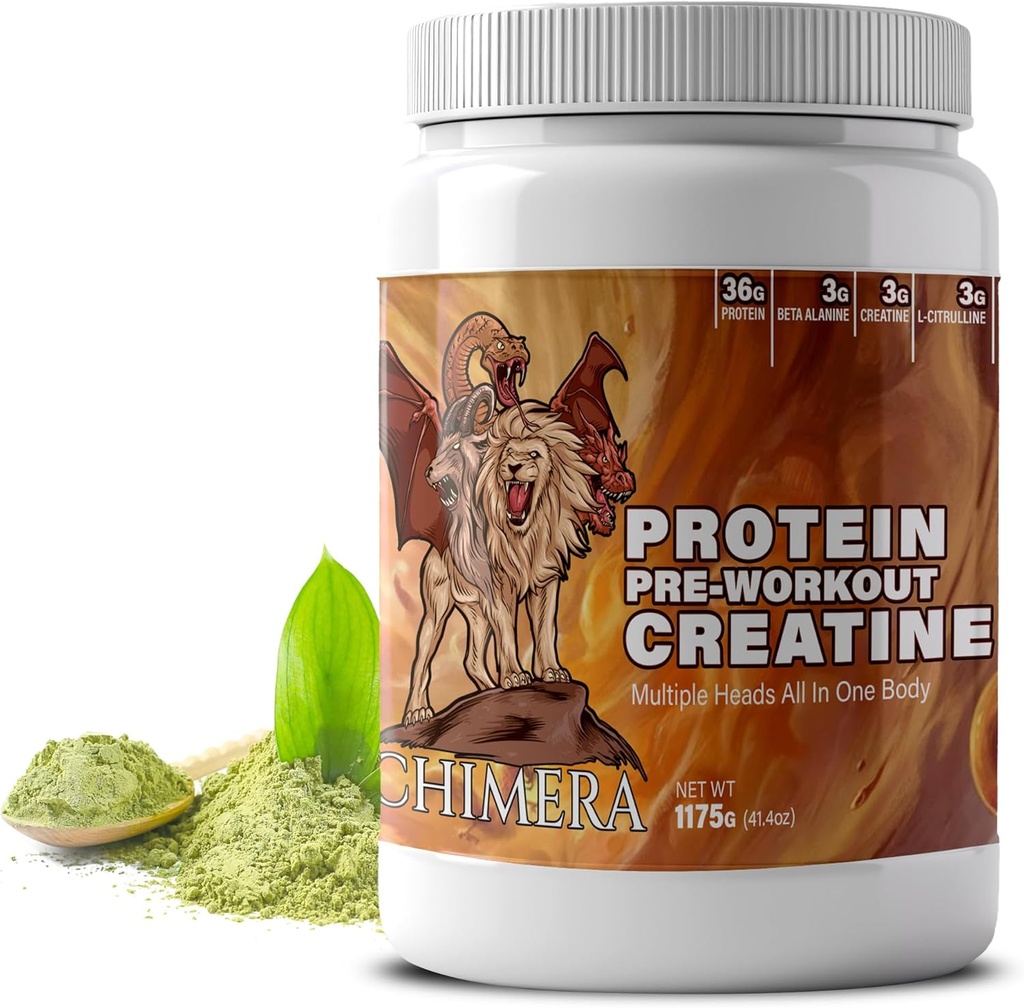 CHIMERA All- in- One Protein & Pre- Workout Powder - 36g Protein, 3g Creatin, Non- GMO, Sugar- Free, Nízký sodík, Přírodní kofein z Matcha, Žádné umělé Flavors