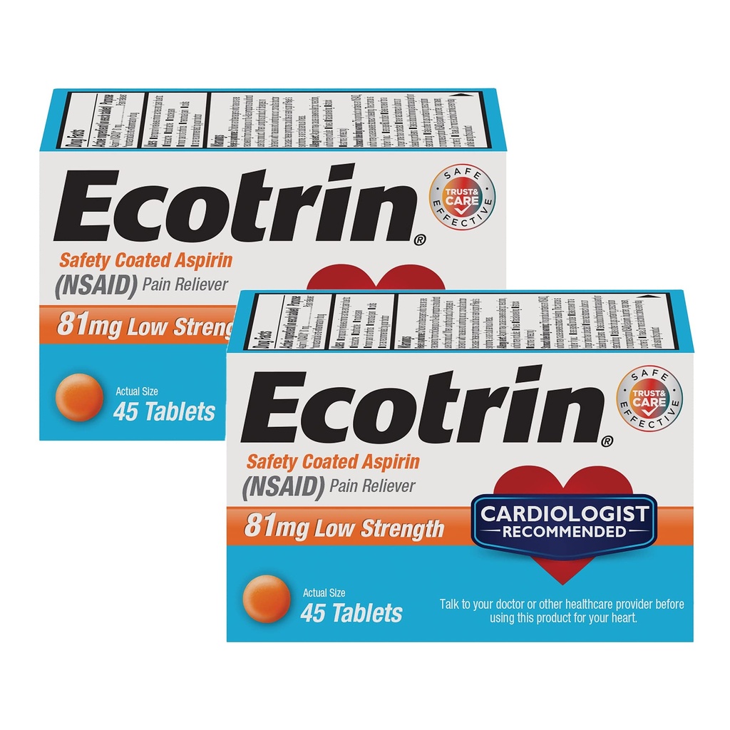 Ecotrin Nízká bezpečnost potažený aspirin, NSAID 81mg, počet 45 (2 balení)