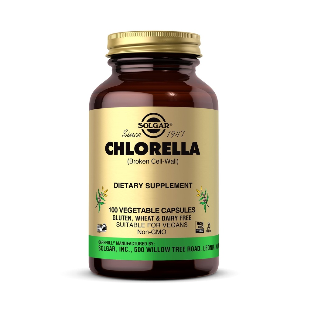 Solgar Chlorella - 100 Zeleninové kapsle - Maximální absorpce - Non- GMO, Vegan, Gluten Free, Kosher - 100 Služeb