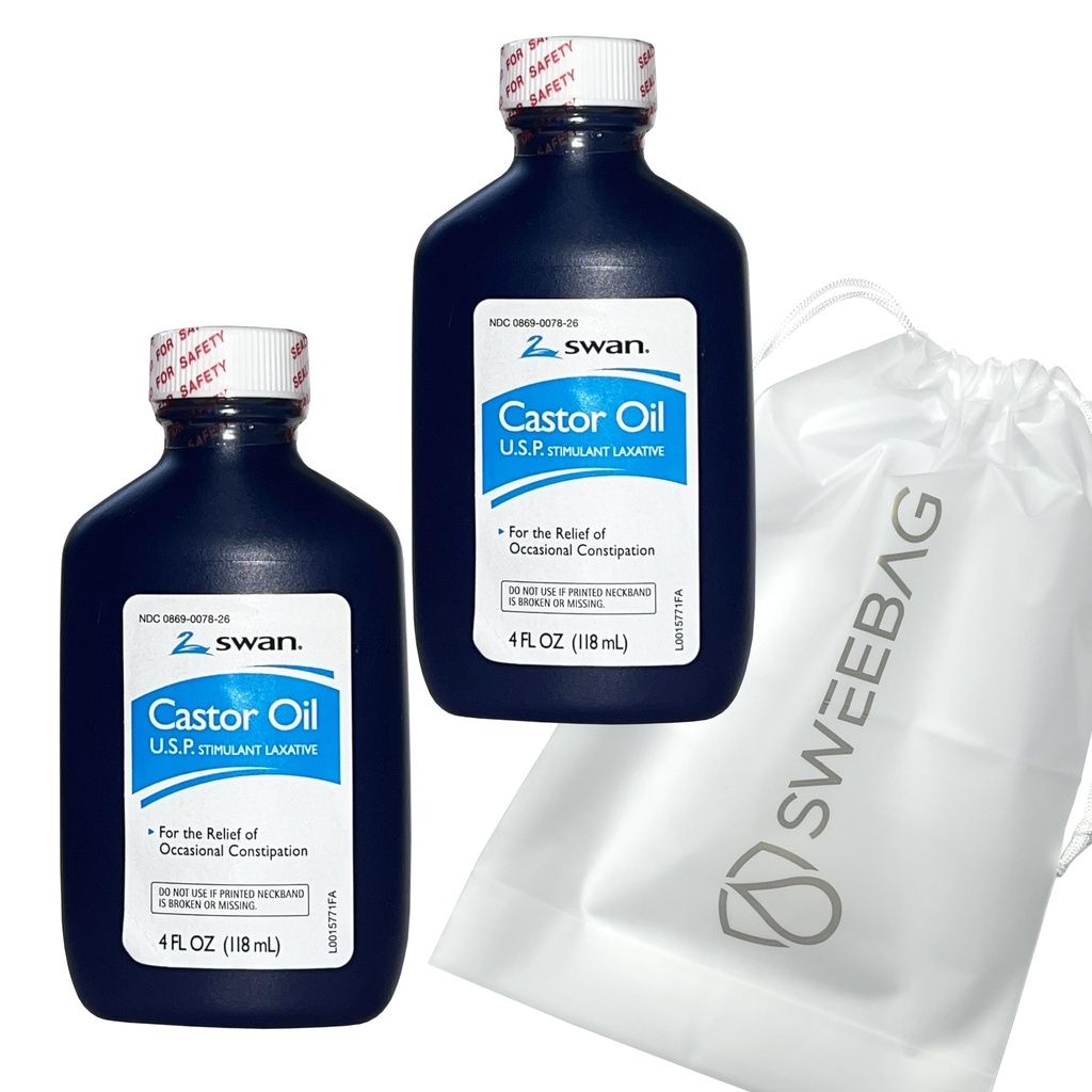 SWAN Castor Oil USP 100% Stimulant Laxative for Relief of Occasional Concurrency 4 Fl Oz (Pack of 2) Plus Taška silný a vodotěsný