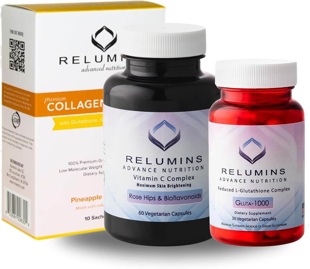 Relumins Premium Summer Glow Set - Kolagen Ananas, Glutathione 1000mg & Vitamin C - Antioxidant Support for Skin Health & Celk Wellness - 3-in-1 Beauty & Wellness Kit