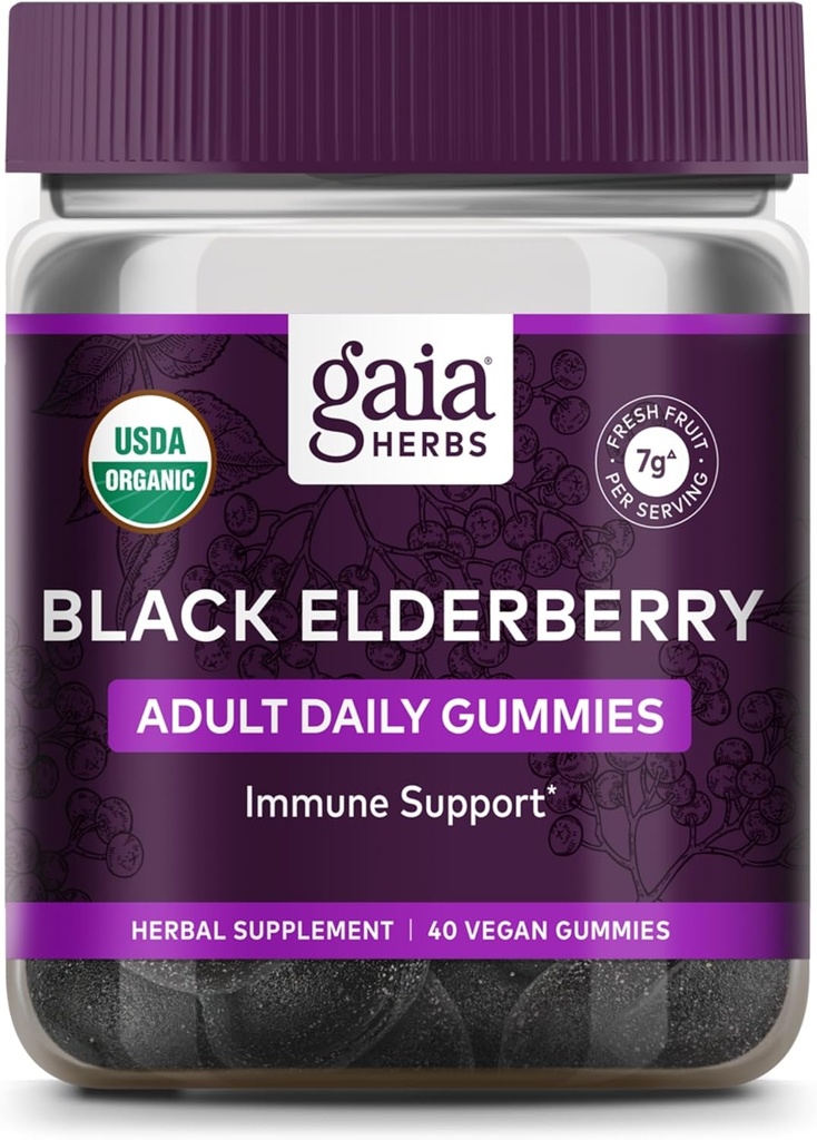 Gaia Byliny Black Elderberry Adult Daily Gummies - Delicious Imunitary Supplement - Made with Certified Organic Black Elderberry for Imunitary System Support, 40 Gummies (20- Day Supply)