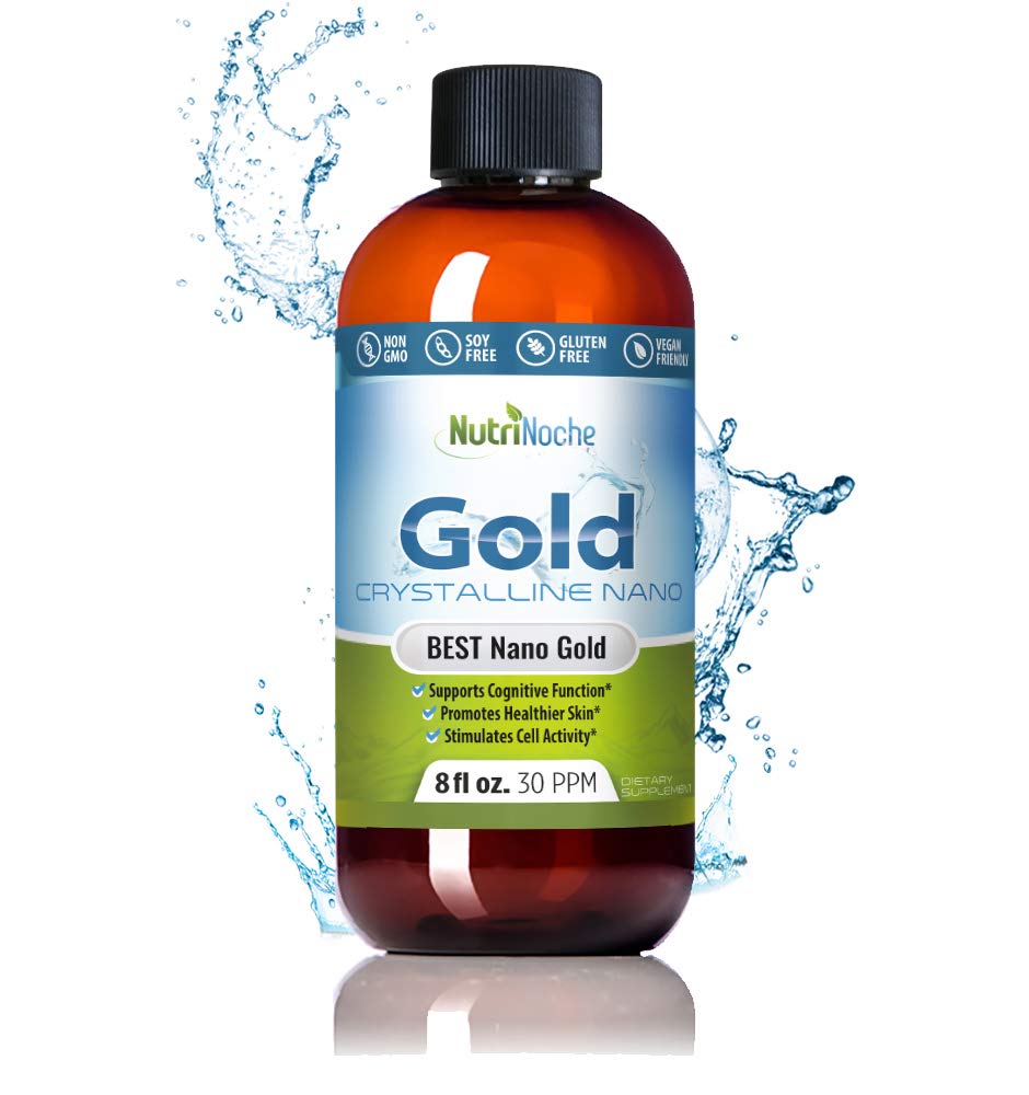 Coloidal Gold Liquid Organic Supplement by Nutrinoche - 100% Pure Nano Gold Mineral - Podporuje duševní jasnost, Focus & Relaxation - 8 oz Bottle - Vegan, gluten- Free - Crystalline - 30 ppm