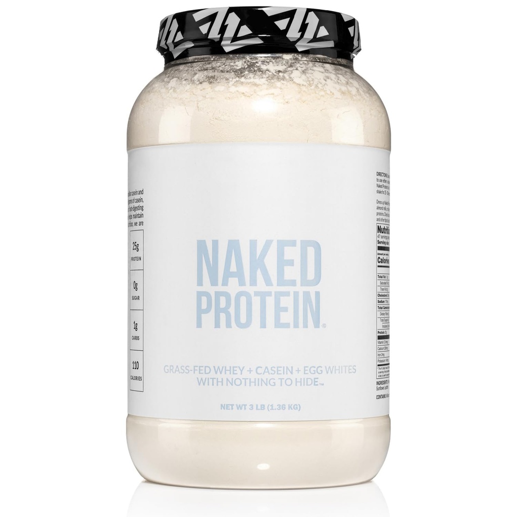Naked Protein Powder Blend - Syrovátka, kasein a vaječný protein, Pouze 4 ingredience, Non- GMO, No Soy, Gluten Free, Ne umělé sladkosti, Ochucené nebo barvy, Keto a Paleo Friendly - 3 LB