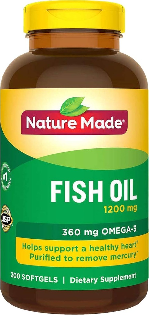 Nature Made Fish Oil 1200 Mg (360 Mg Omega-3) 200 Tekuté ponožky