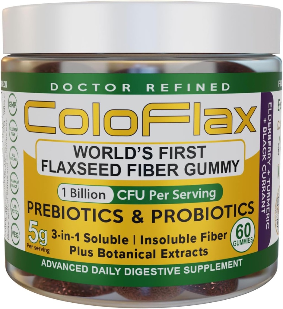 Organic Flaxseed Fiber + Probiotické gumové 124; Zácpa Relief & Regularita bez křeče pro dospělé, rozpustné a nerozpustné trojsložkové-Vláknité gumy - 30 Slunečnice