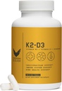 Vysoký stupeň K2D3, vitamin K2 & D3 dodatek s BioPerine Black Pepper, Dual Action Complex pro srdce, kost, imunitní podpora, 5000 IU D3, 100 mcg K2, Vegetarian, 60 Veggie Kapsle