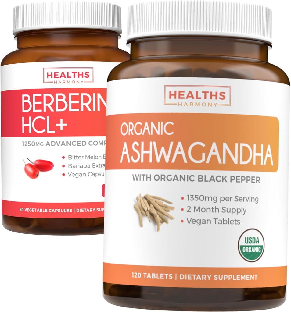 Uložit $4 (11% Off) - Koupit Organic Ashwagandha & Berberine HCL + - Synergie přírody Duo - Berberine (60 Kapsle) - Organic Ashwagandha Root Powder 1350mg Serve (120 Tablety) Přírodní Adrenal Pomoc