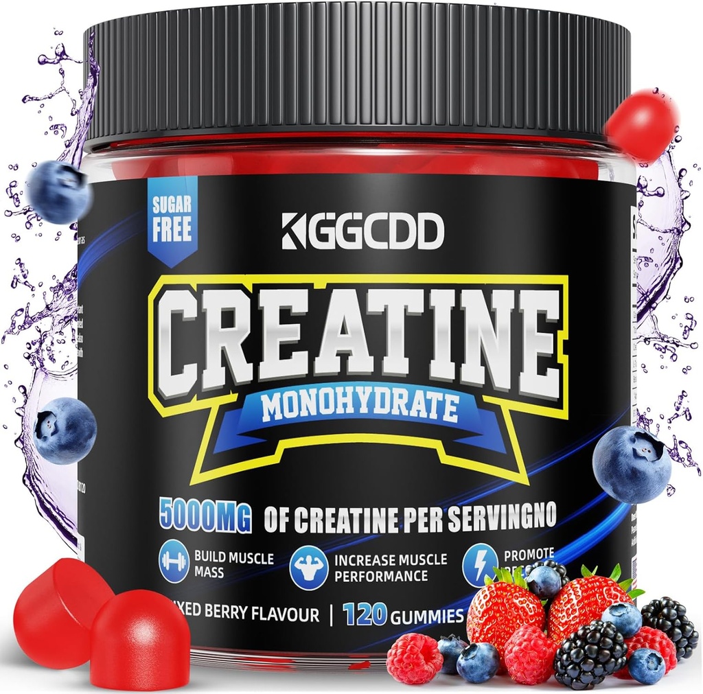 Kreatin- monohydrát Gummies Sugar Free, 5g kreatin- monohydrát na jedno podání pro svalovou maximální sílu, energetická koncentrace Vytrvalost, kreatin- doplňky pro ženy Muži 120Count MixBerry