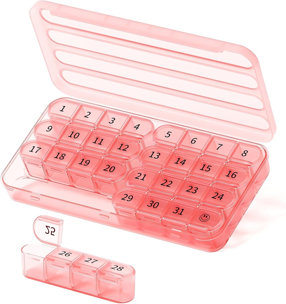 Měsíční Pořadatel pilulek 1 krát denně, 30 dní Pilulka Box, Jeden měsíc Pilulka pouzdro jednou denně, 31 den Pořadatel Pilulka Držák medicíny pro vitamín, Pink