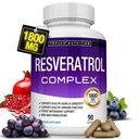 Resveratrol Dodatek 1800 mg Antioxidant Complex - Vysoce potentní přírodní trans- Resveratrol pilulky pro zdravé stárnutí, Celková podpora zdraví, imunitní systém, funkce mozku, pro muže ženy, 90 Kapsle