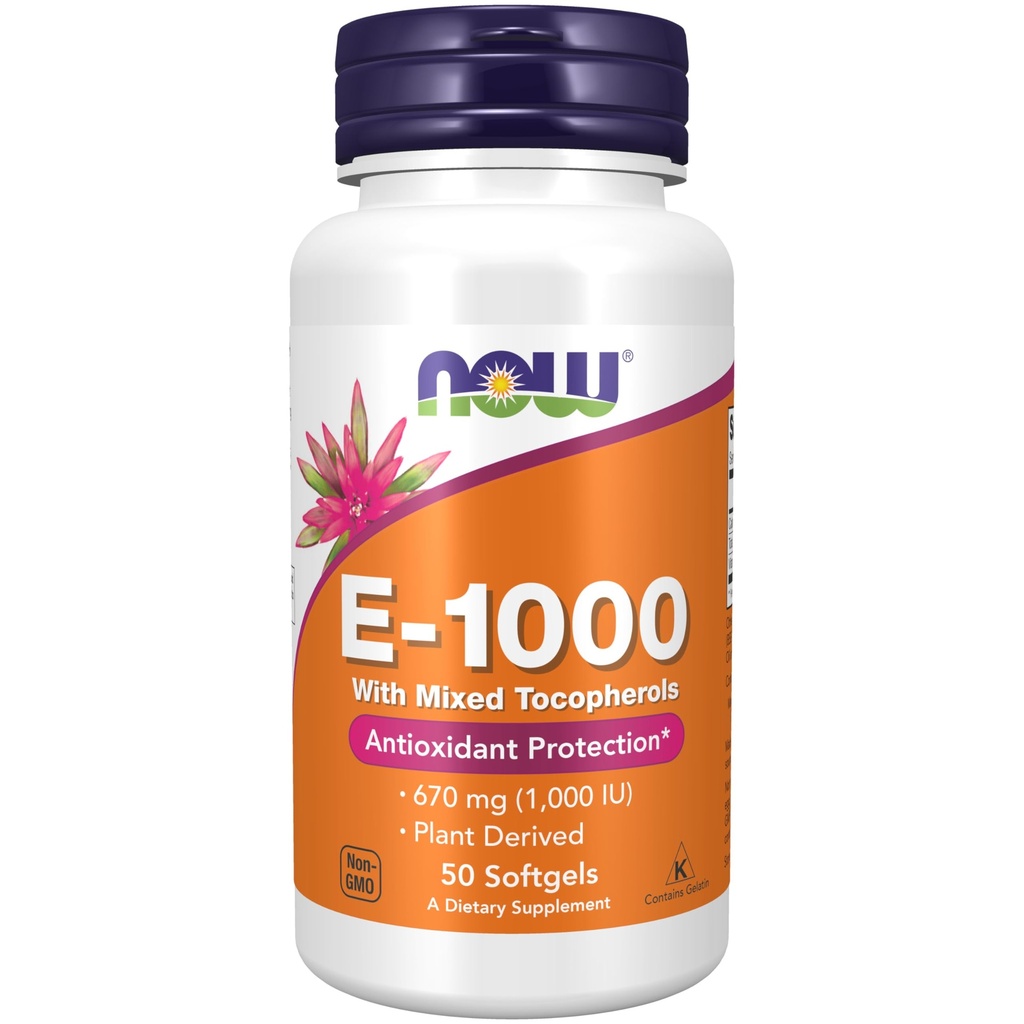 Nyní Potraviny doplňky, Vitamin E- 1000 IU Smíšené tokoferoly, Antioxidační ochrana *, 50 Softgels