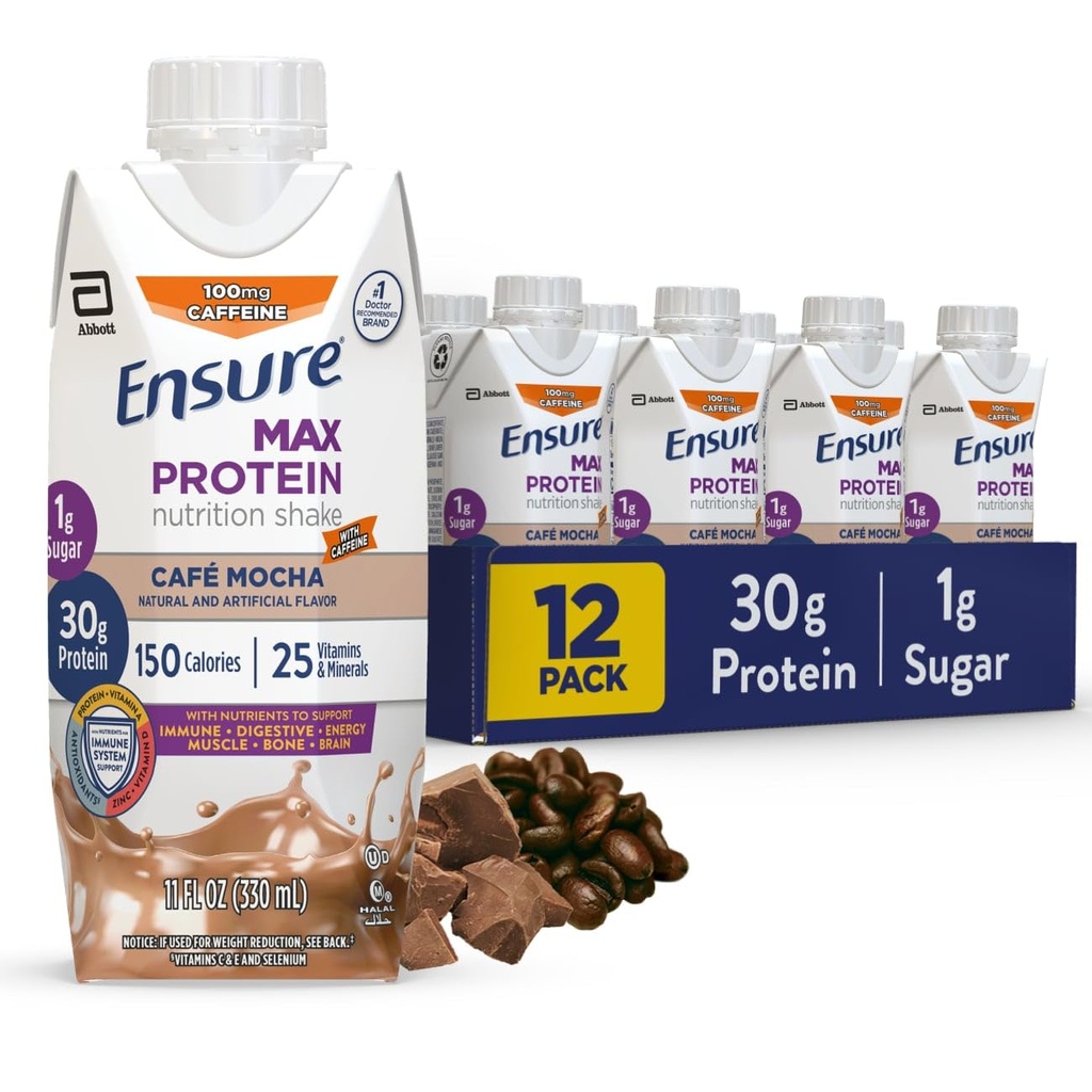 Zajistit Max Protein Cafe Mocha Nutrition Shake 124; 30g Protein, 1g Cukr, 4g Fiber Blend 124; 12 Pack