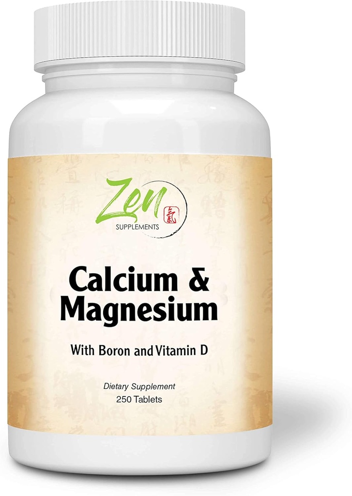 Zen doplňky - Hi potency vápník & hořčík s D3 & Boron pro zlepšení absorpce, podporuje zdraví kostí a hustota kostí 250-Tabs