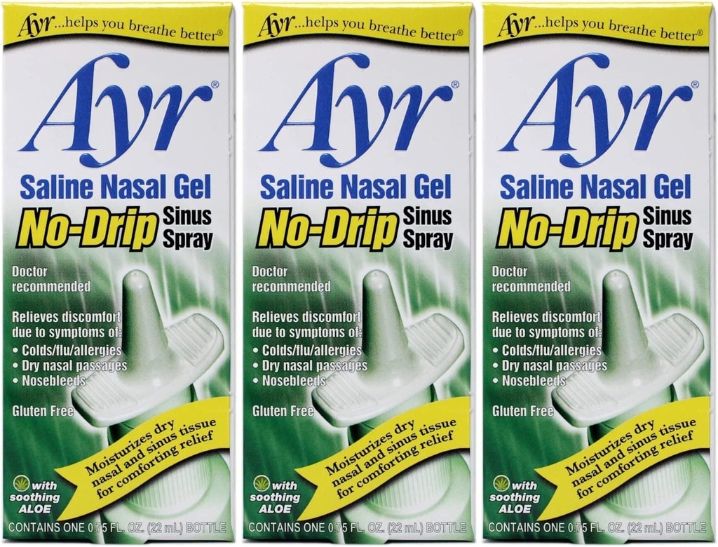 Ayr Saline Nasal Gel No-Drip Sinus Spray, 0, 75 Fl Oz (balení po 3)