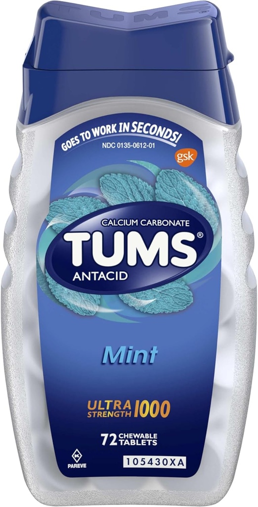 TUMS Ultra síla Žvýkací Antacida Tablety pro Heartburn Relief, Peppermint - 72 Počet
