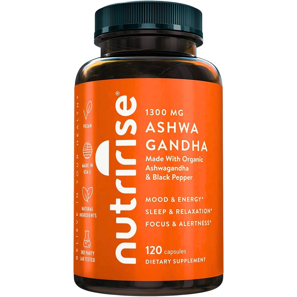 Nutrige Organic Ashwagandha Root Kapsle s Black Pepper, 1300mg, Natural Stress & Mood, štítné žlázy, a Imunitní Supplement, Clarity, Focus & Energy, Gluten Free, 120 Počet