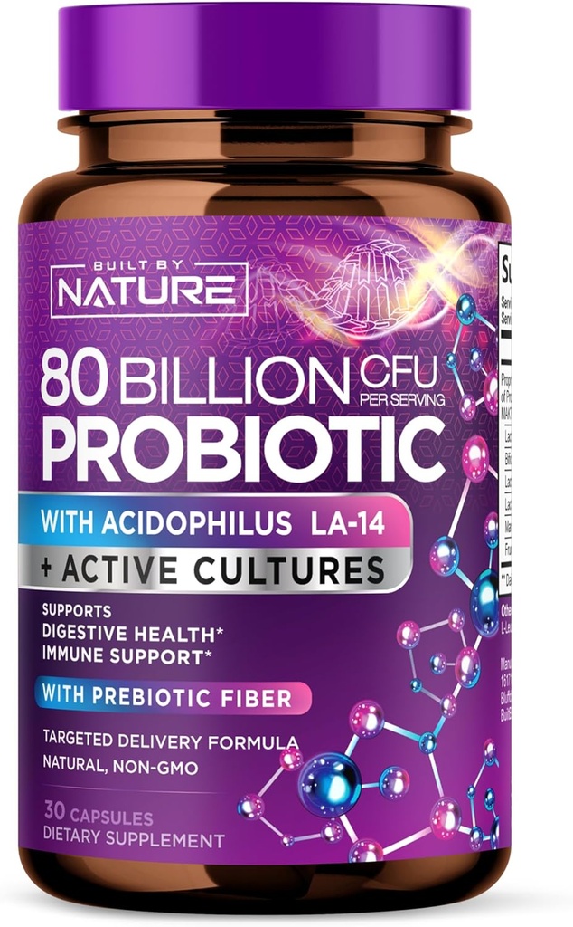 80 Billion CFU Probiotic - Denní doplněk stravy pro muže a ženy - Lactobacillus acidophilus, Bifidobacterium & Prebiotics - Non- GMO, gluten a mléčné výrobky zdarma, Shelf- Stable - 30 Kapsle