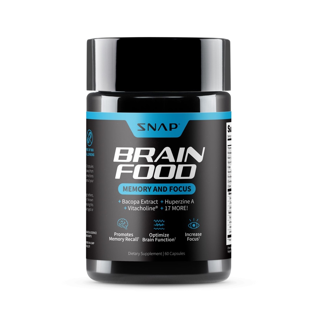 Snap doplňky Brain Booster Nootropics dodatek pro paměť, Focus & Clarity, Bacopa Extract, Ginkgo Biloba, 60 Kapsle