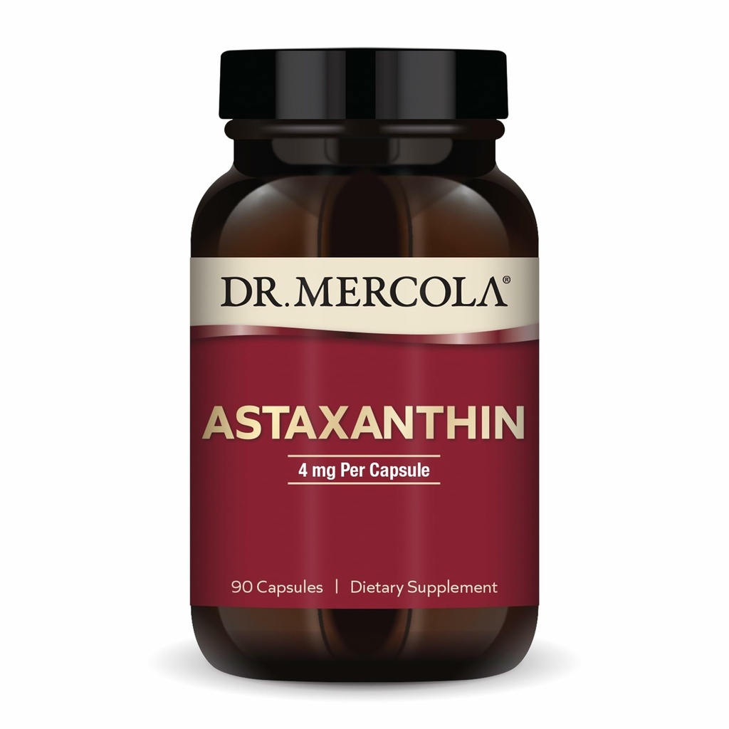 Dr. Mercola Organic Astaxanthin - 4 mg Astaxanthin - Výkonná antioxidant Support - Organic Microalgae Extract - Non- GMO, gluten- Free & Soy- 90 Kapsle (90 Služení)