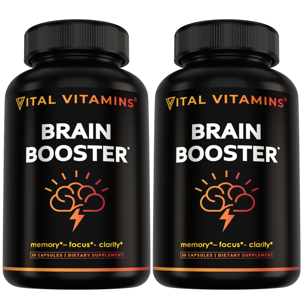 Vitální vitamíny Brain doplňky pro paměť a soustředění (2- Pack) - Nootropní Brain Booster s Ginkgo Biloba, Rhoddiola, B12 - Caffeine- Bezplatná podpora pro dospělé a seniory - 60- denní zásobování