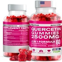 Quercetin Gummies - 2500MG s Bromelain, L-Theanine - Imunitní podpora Gummies Alergie Relief & Lung Zdraví pro děti a dospělé