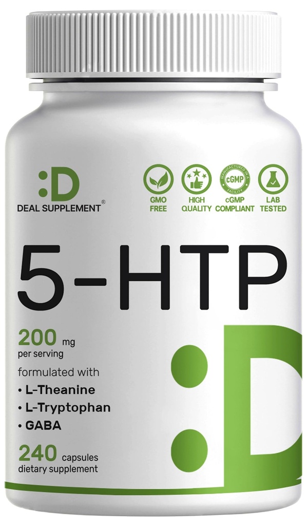 Doplněk k dohodě 5-HTP 200mg Per Serving, 240 Kapsle, 98% African Derived Griffonia Seed Extract 124; 4 in 1 Formule 124; Plus Active L Theanine, L Triptofan, & GABA 124; Relaxation Supplement