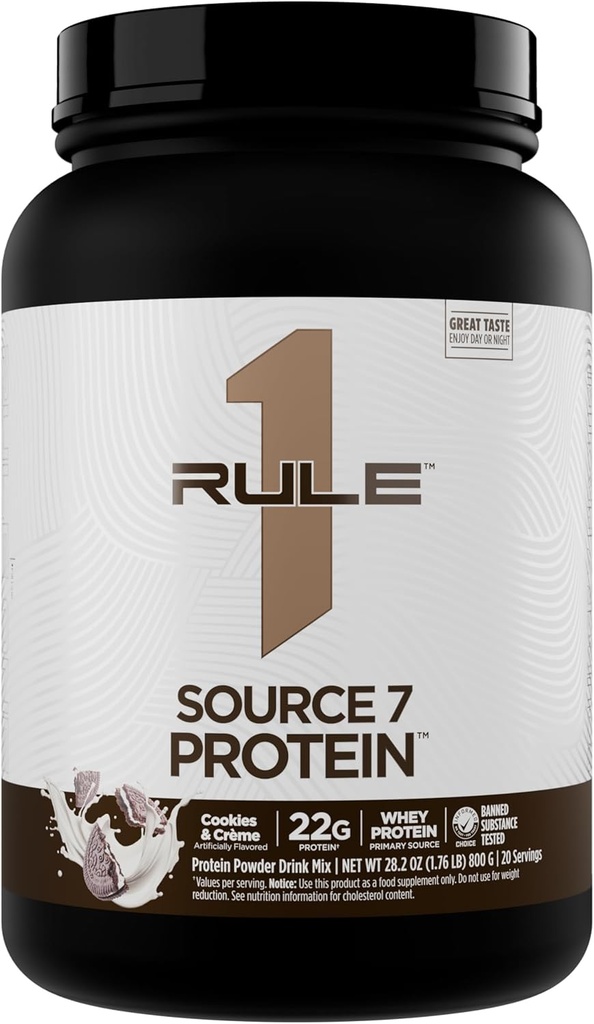 Pravidlo 1 Zdroj 7 Protein - Dekadentní příchuť, Velvety hladká textura, 22g Kdykoliv protein, a 10g Přirozeně Ocurring EAAs per Serving from 7 Premium sources (1.8 Pounds *, Cookies & Cream)