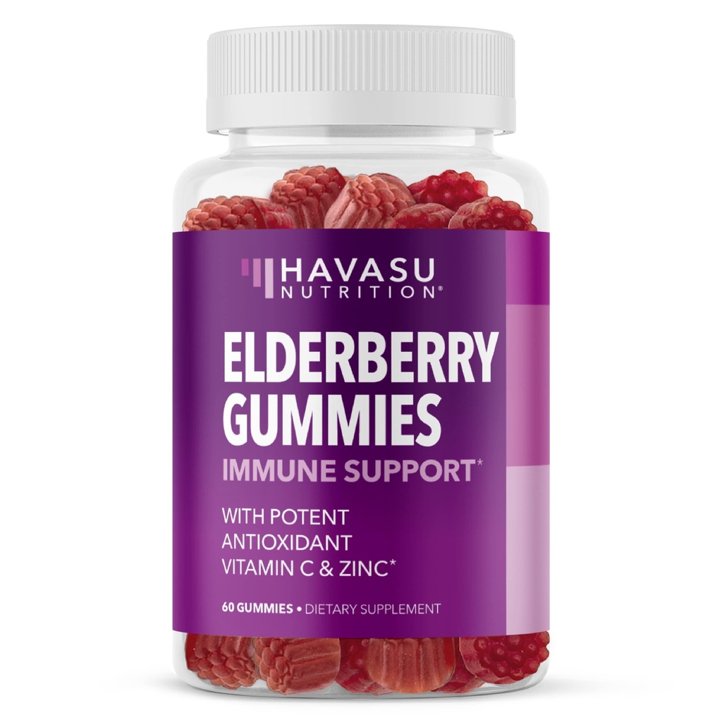 Sambucus Elderberry Gummies pro dospělé - Doplněk pro imunitní podporu s vitaminem C a zinkem - Vylepšený vzorec pro denní obranu - 60 Počet, 1 měsíční dodávka, Berry Flavor - Pohodlné Wellness