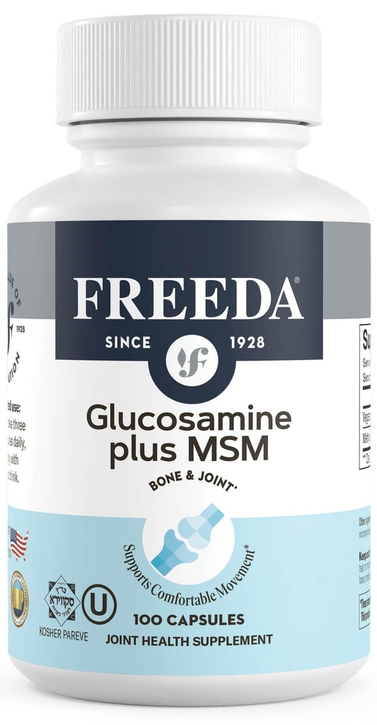 FREEDA Glucosamine MSM - Vegan Joint Flexibility & Mobility Dodatek - Vegetarian Glucosamine Without Shellfish - Podporuje společnou funkci - Third- Party Testováno - (100 Kapsle)