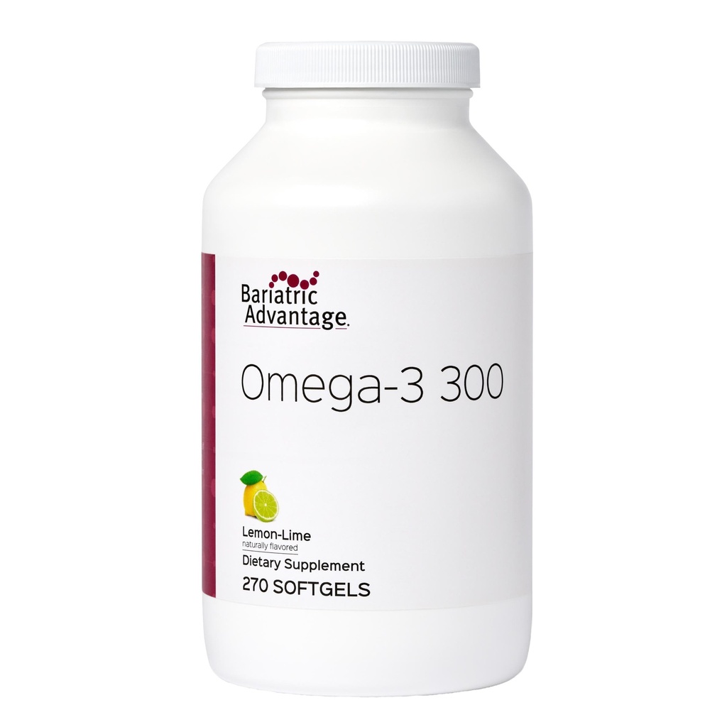 Bariatric Advantage Omega-3 300 EPA DHA Fish Oil Capsules, Koncentrovaný zdroj mastných kyselin z udržitelně suchých ryb - Lemon Lime, 270 Softgels