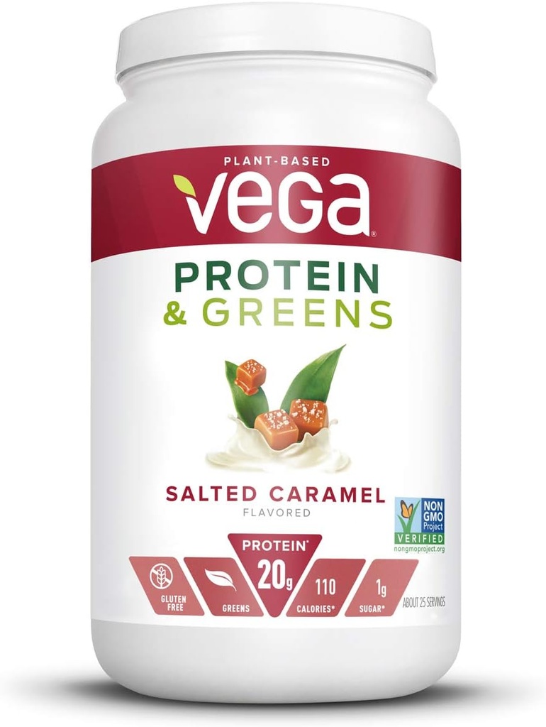 Bílkoviny Vega a zelené, slaný karamel, Vegan Protein Powder, 20g Plant Based Protein, Low Carb, Keto, Dairy Free, gluten Free, non GMO, Pea Protein pro ženy a muže, 1,7 Pounds (25 Služeb)