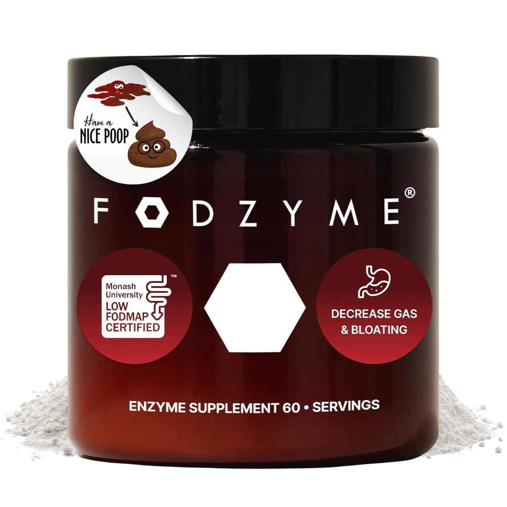 FODZYME ® Home Kit Digestivní enzymy pro Gut Health, Relief for Bloating, Gas, Zácpa, Průjem, Bolest břicha, nízká FODMAP, 60 Dávka