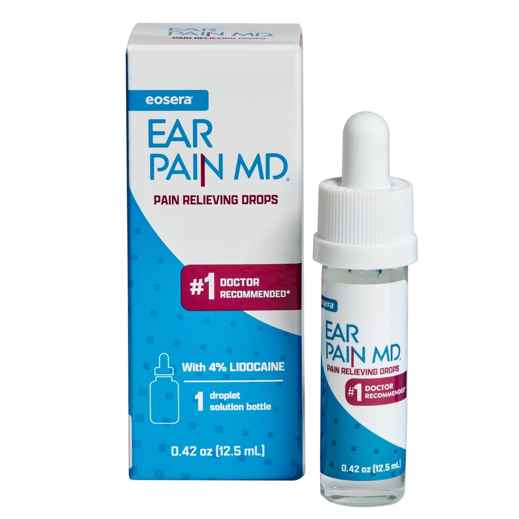 Eosera Hear Pain MD ® - 4% Lidokain Ušní kapky pro maximální úlevu od bolesti při síle - Fast- acting, Numbing Earche Treatment for Dospělí a děti (12, 5 ml)