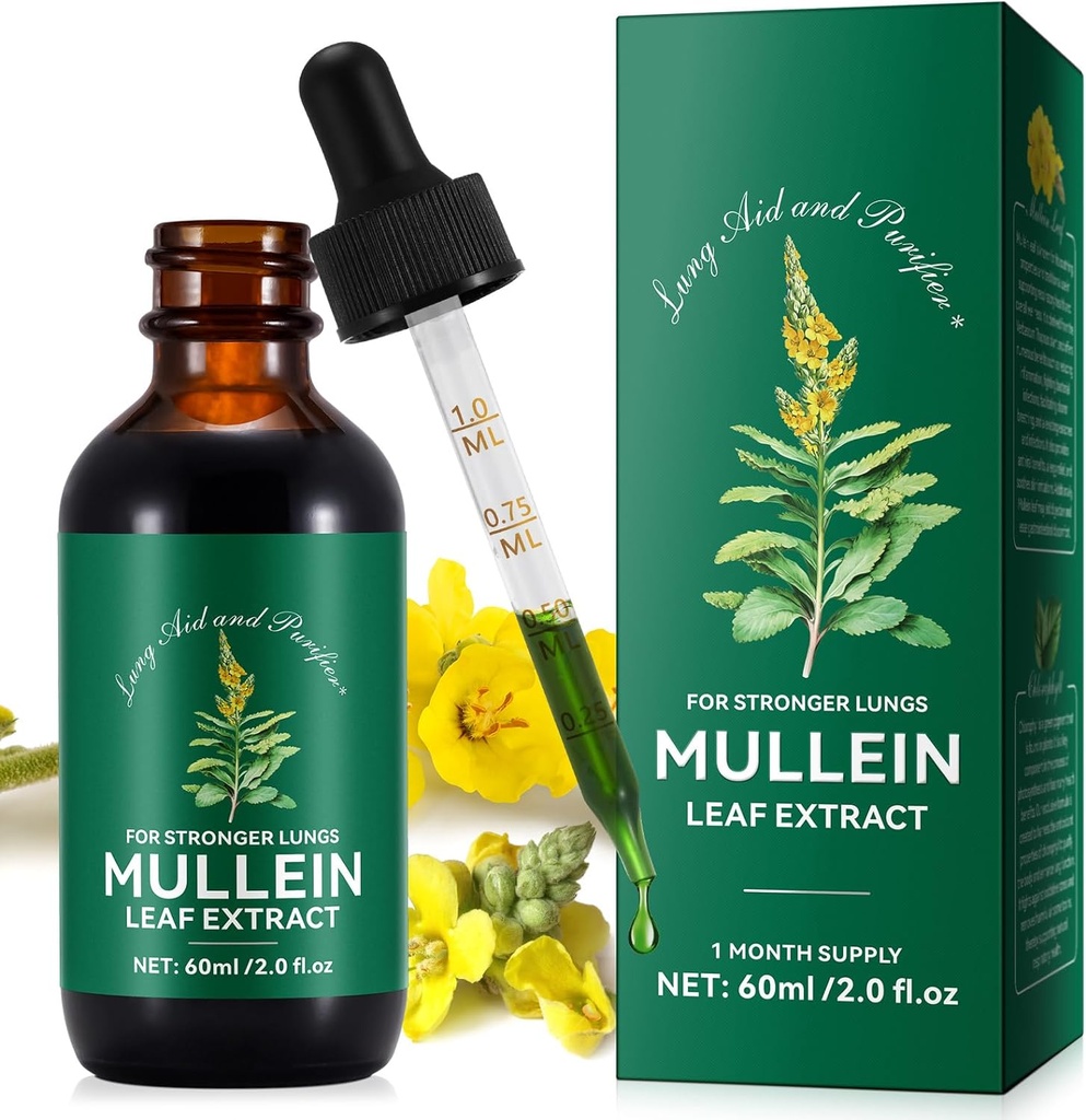 Mullein Leaf Extract, Mullein Drops for Lungs, Natural Cleanse, Mullein Leaf Liquid Extract Supplement, Vegetarian Zdravý životní styl, 2 FL OZ