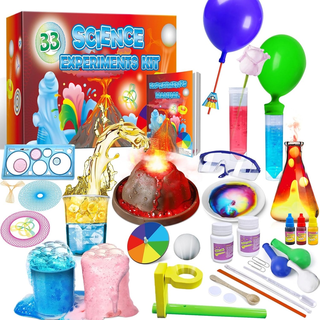 UNGLINGA 33 Experiments Science Kit for Kids, Science Project STEM Toys Gifts for Boys Girls Learning Educational Chemistry Set, Volcano Erupting, Sciences Kit