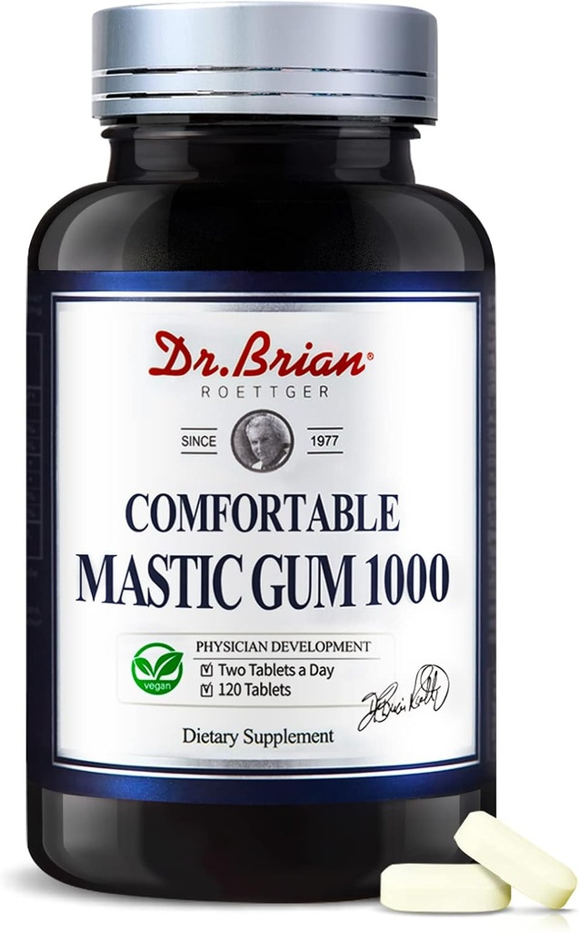 Dr. Brian Mastic Gum 1000mg přírodní vzorec podporující gastrointestinální zdraví, trávicí a imunitní systém - Žaludek, Duodenal a perorální zdraví