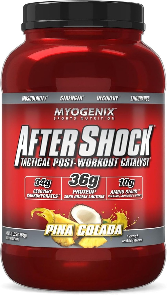 Myogenix Aftershock Post Workout - Muscle Growth Whey Protein Powder - Speeds Up Muscle Growth and Recovery - Podporuje společné zdraví a obnovuje Glycogen - Pina Colada, 3 kg