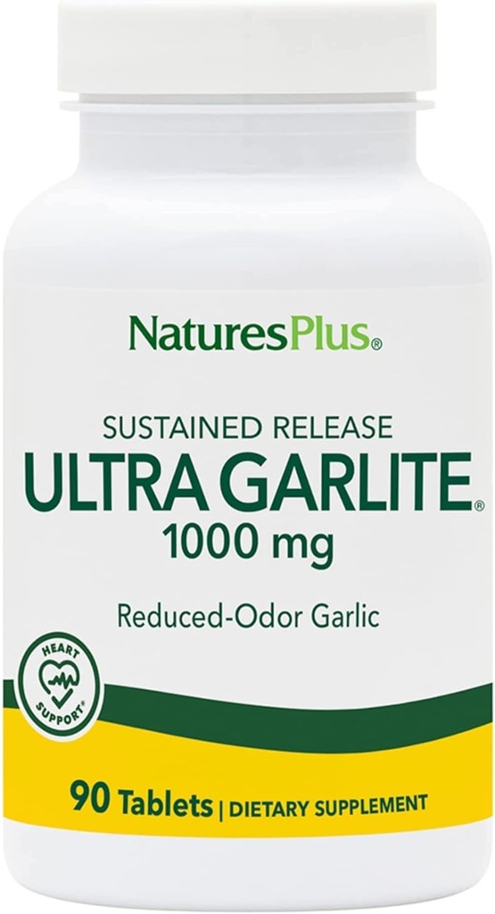NaturesPlus Ultra Garlite 1000 mg - 90 tablet - Reduced-Odor Česnek - Nutriční podpora bezplatné radikální obrany a imunitního zdraví - Trvalé uvolnění - 90 Služeb