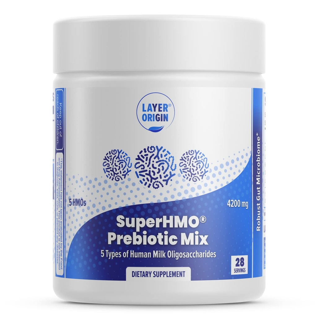 Vrstva Původ SuperHMO Prebiotický Mix s 5-HMO Prebiotický Vlákna pro Gut, Digestion, Brain Health - Prášek, 28 Služební