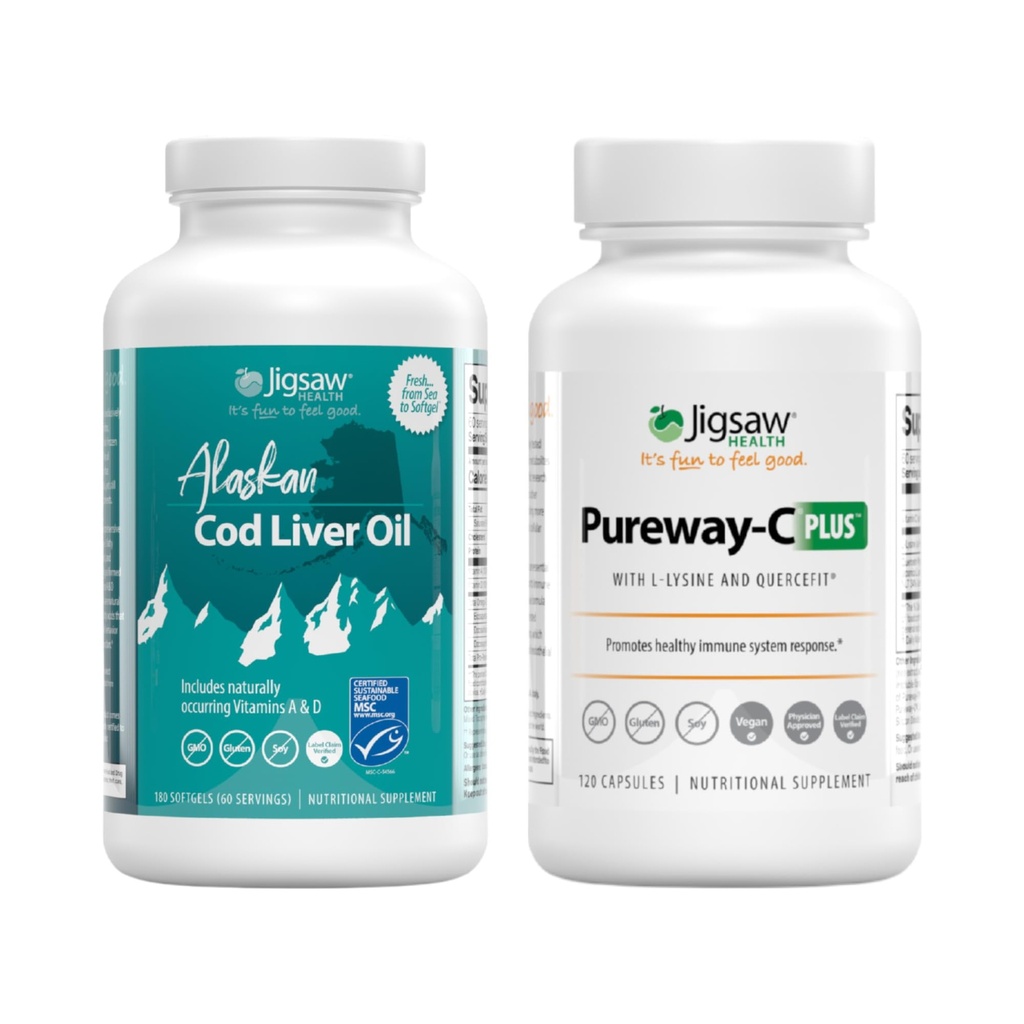Jigsaw Health Bundle 124; Aljašský treska jaterní olej, 180 Softgels, a Pureway- C Plus, 120 Kapsle