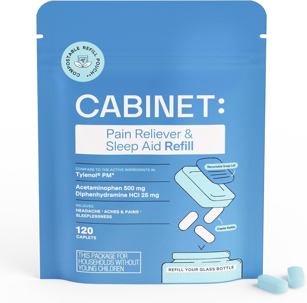 Kabinet: Nighttime Pain Reliever and Sleep Aid for Heads, Aches, and Pains Ibrahim 124; Acetaminophen 500mg, Difenhydramine 25mg, 120 Caplets (Refill)