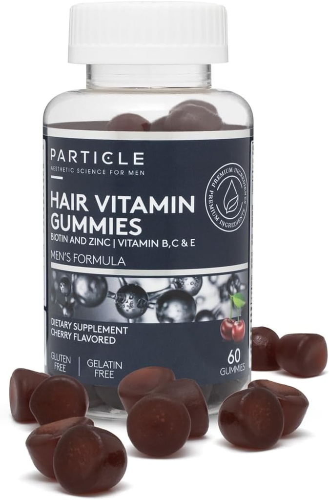 Částice pánské gumy, gluten zdarma a vegan dodatek s vitaminem C, Biotin, zinek a vitamín B12, Pánské Denní dodatek pro vlasové a wellness podpory, třešňové ochucení, 60 žvýkačky, 1 měsíc dodávky