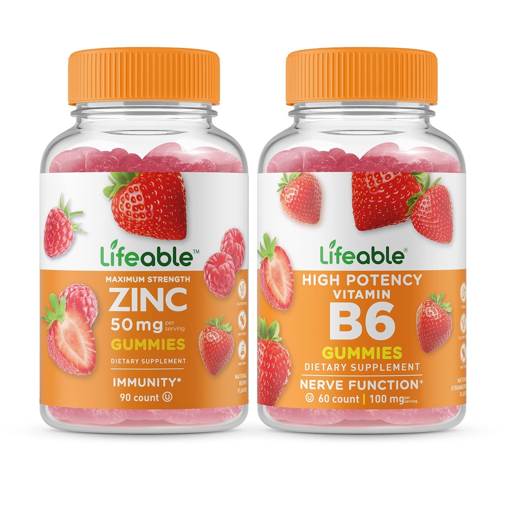 Živý zinek 50mg + vitamín B6, Gummies Bundle - Velký příchuť, vitamin dodatek, gluten zdarma, GMO zdarma, Žvýkací žlab