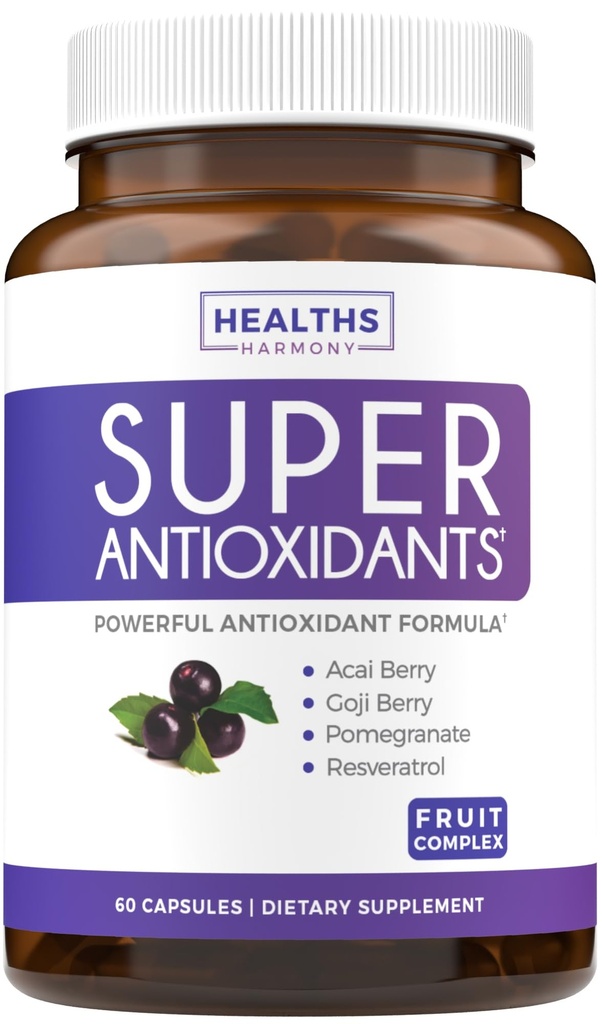 Super Antioxidanty dodatek pro ženy a muže - High potency Bylinné a ovocné směsi s Acai, Goji, Granátová jablka, Elderberry & Resveratrol pro péči o pleť a imunitní podporu - Vegan & Non- GMO - 60 Kapsle