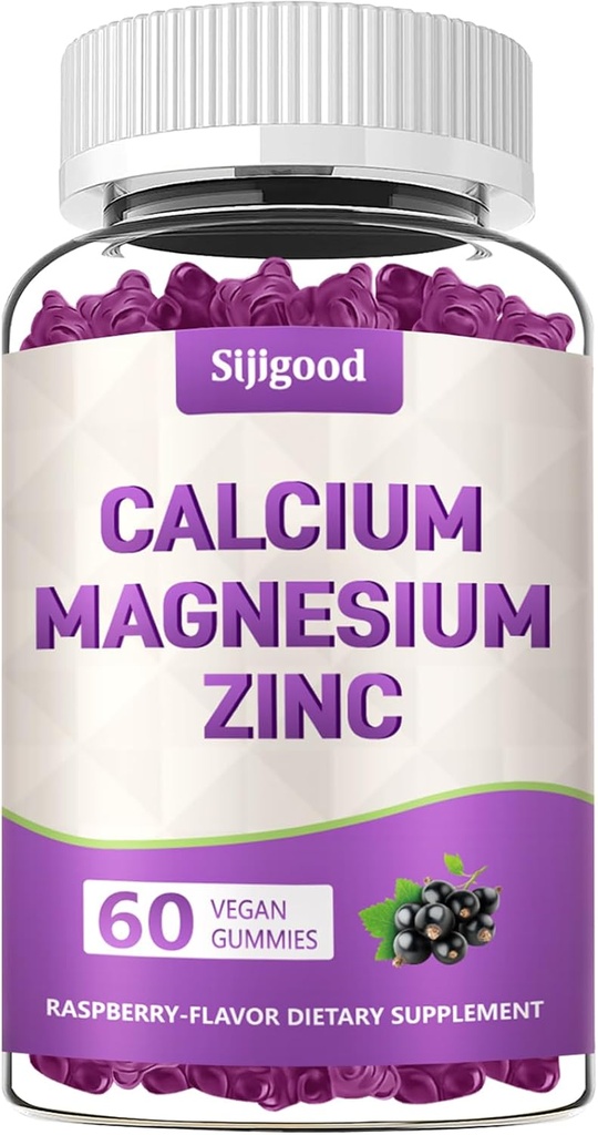 Vápník Magnesium zinkové gumy s vitaminem C D3 K2, vápník gumy pro kosti, svalů, klid a Zzz podpora, vysoká absorpční vzorec s hořčíkem zinkový folát draslík, bezinky ochucené 60 Counts