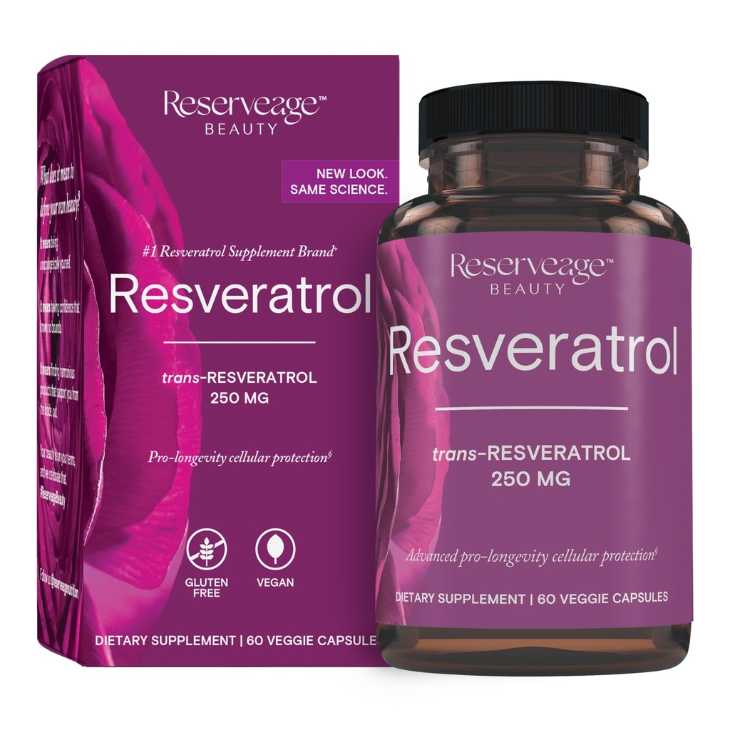 Reserved Beauty Resveratrol 250 mg - Nejlepší Trans- Resveratrol - Vegan Antioxidant dodatek pro buněčné a srdeční zdraví - AIDS Zdravé stárnutí a imunitní zdraví - 60 Zeleninové kapsle